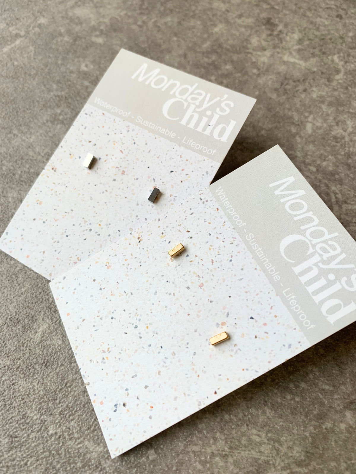 Bar Stud Earrings | Mondays Child | Waterproof - Sustainable Jewellery 