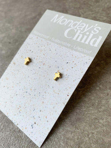 Mondays Child | Cross Stud Earrings | WaterProof Jewellery