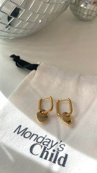 Love Heart Earrings | Mondays Child | Waterproof - Sustainable Jewellery 
