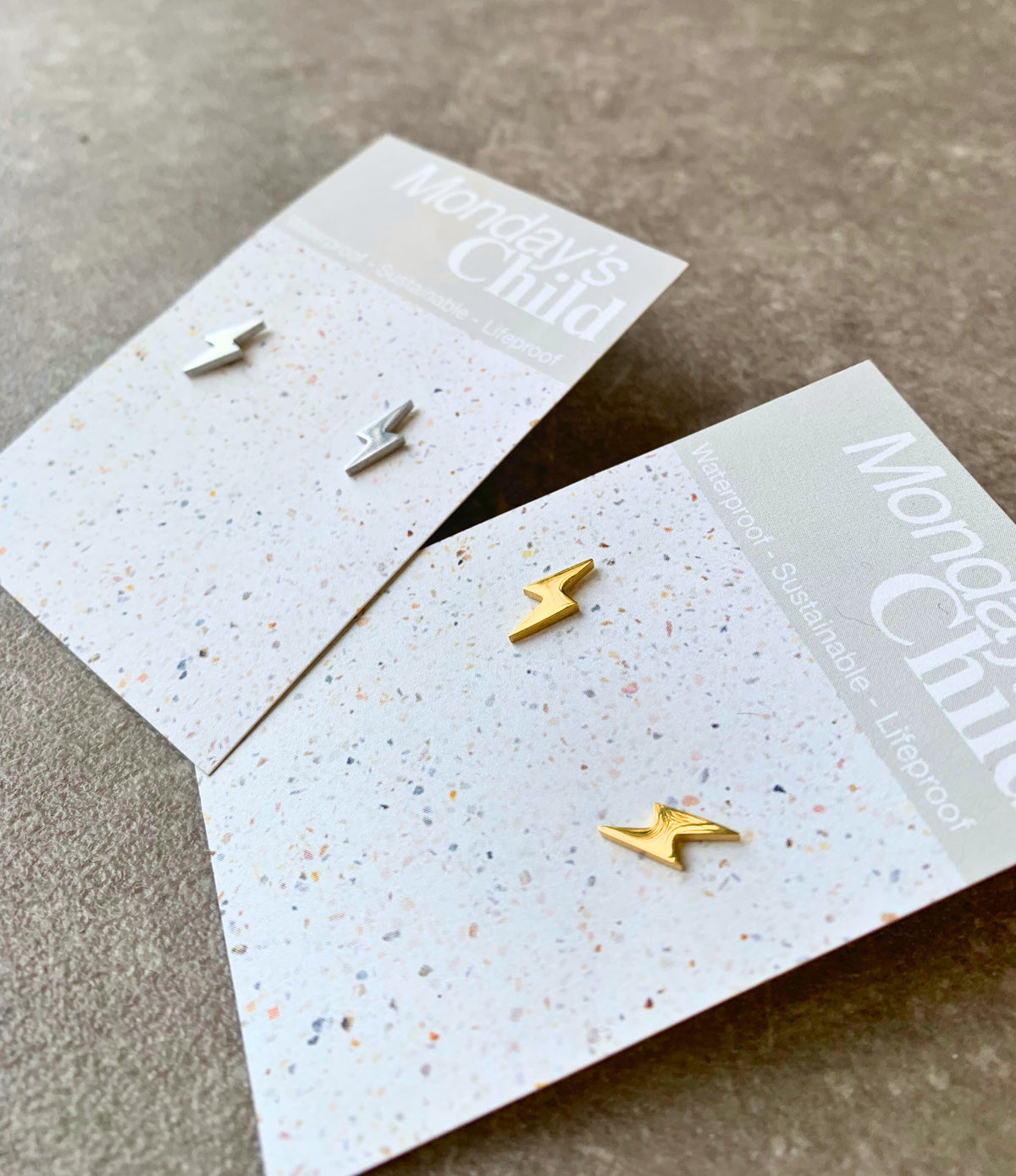 Lighting Bolt Stud Earrings | Mondays Child | Waterproof - Sustainable Jewellery 