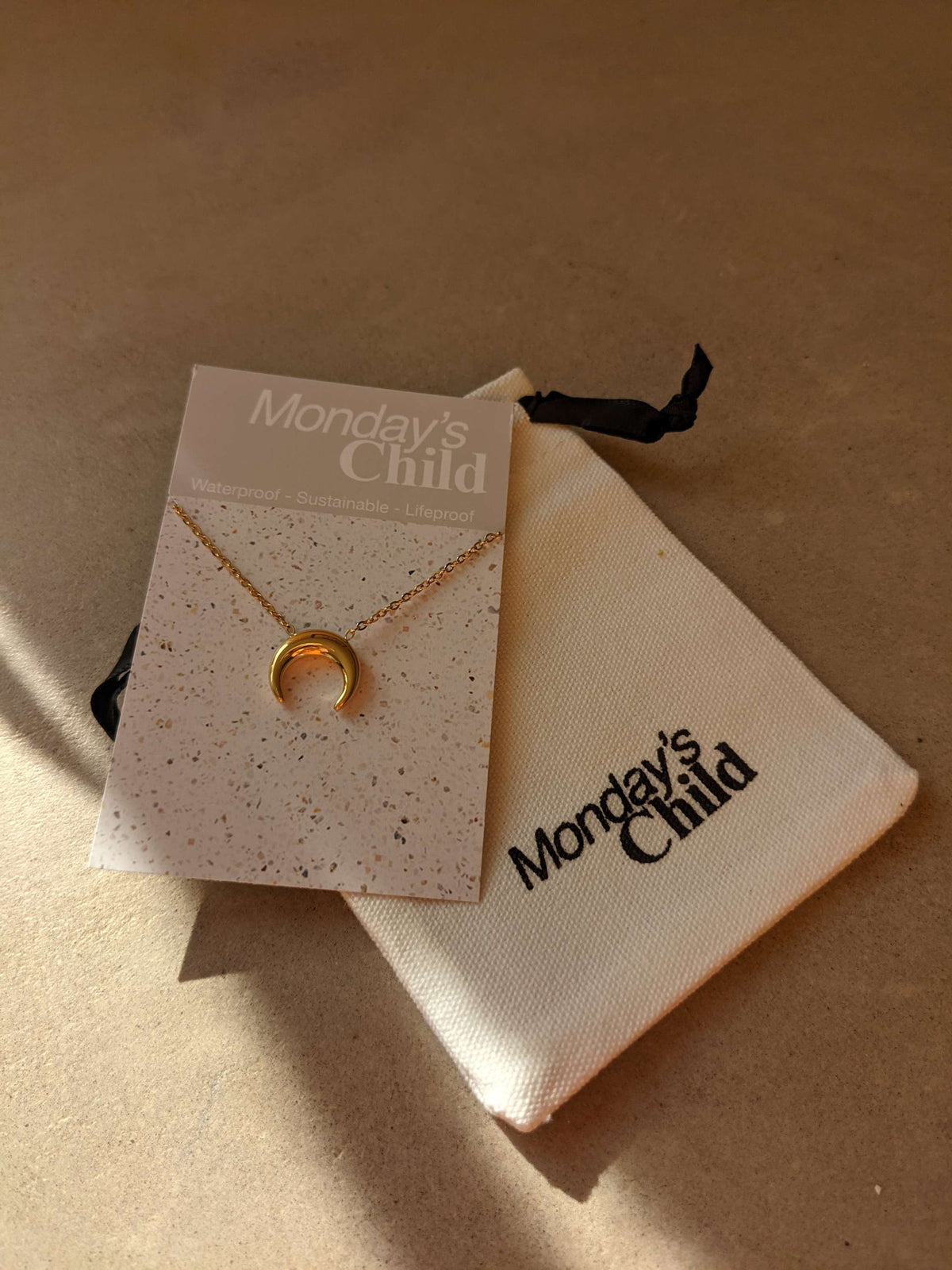 Half Moon Necklace | Mondays Child | Waterproof - Sustainable Jewellery 