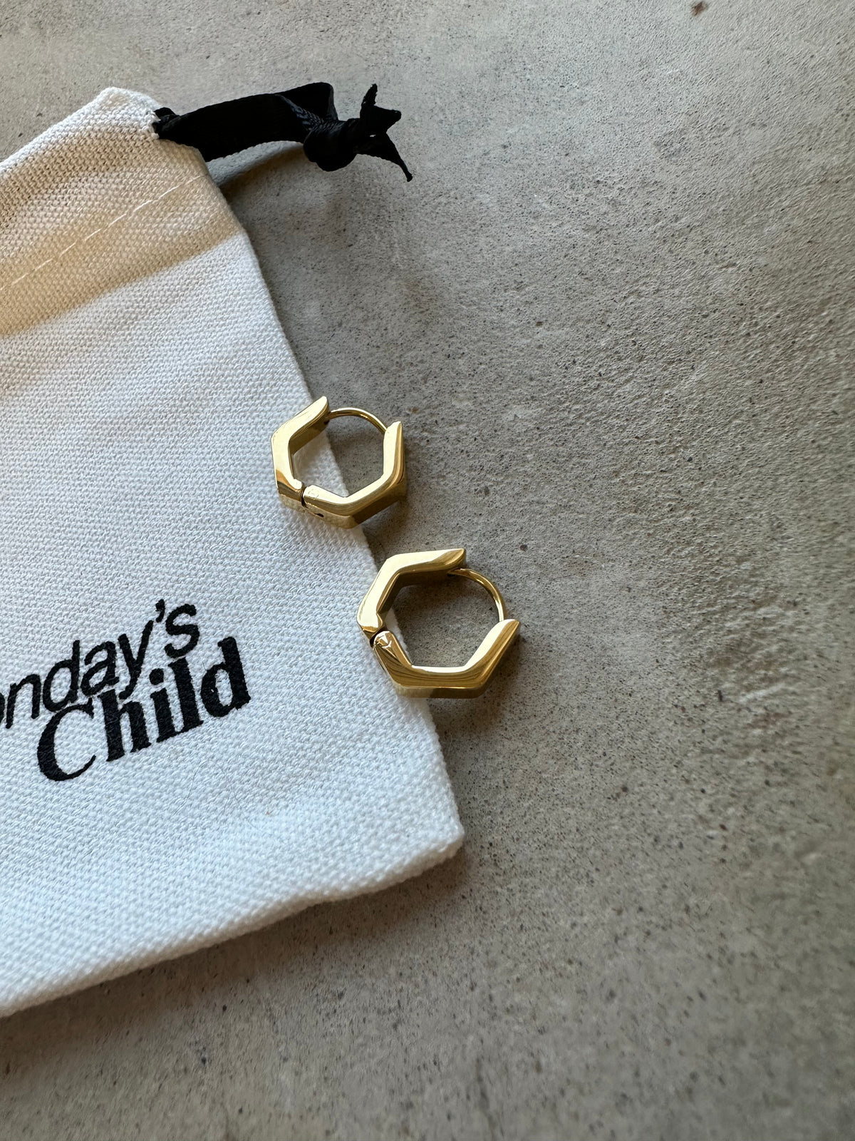 Hex Huggie Earrings | Mondays Child | Waterproof - Sustainable Jewellery  